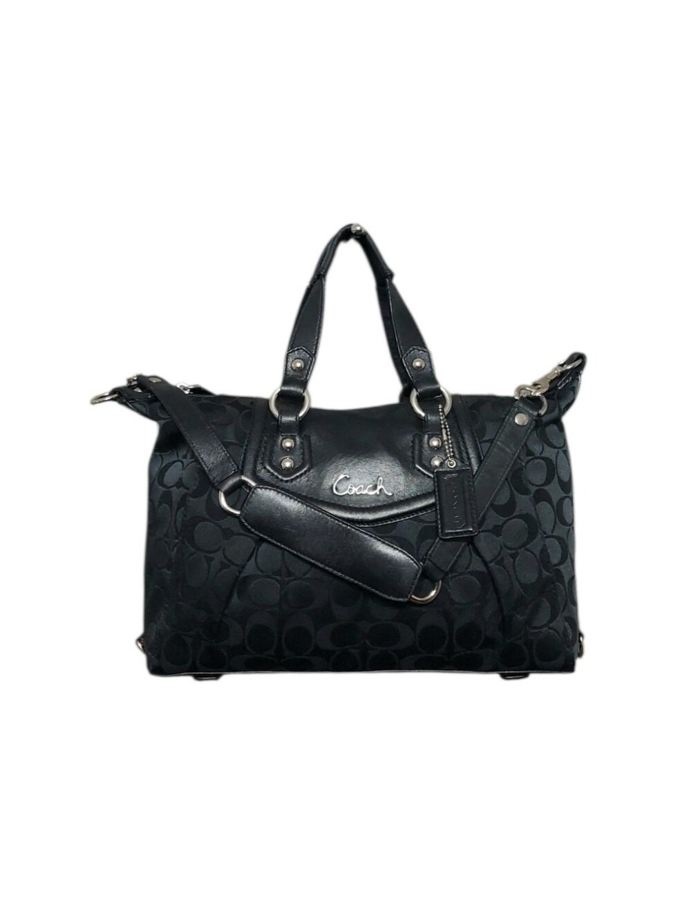 Coach Ashley Signature C Jacquard & Leather Shoulder Satchel W/ Chrome HW F19242
